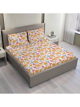 Layers - Bloom Off White Floral Print Double Bedsheet with 2 Pillow Covers