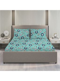 Layers - Bloom Blue Floral Print Double Bedsheet with 2 Pillow Covers
