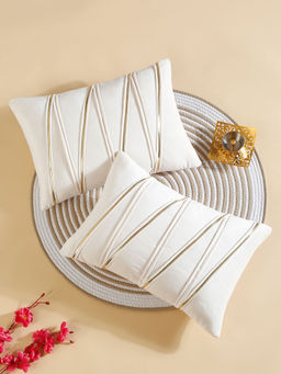 HOSTA HOMES - Cream Velvet Patch Stripe Cushion Covers (Pack Of 2) (12x18 inches)