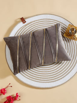 HOSTA HOMES - Grey Velvet Patch Stripe Cushion Cover (12x18 inches)