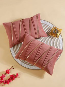 HOSTA HOMES - Peach Velvet Patch Stripe Cushion Covers (Pack Of 2) (12x18 inches)