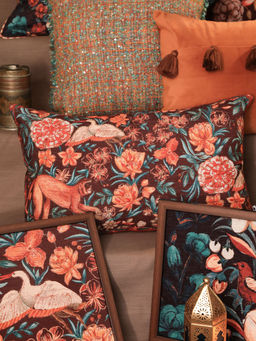 ONSETHOMES - Vanya Brown Embroidered Chenille Cushion Cover (12x20 Inches)