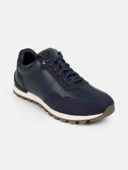 Mochi - Men Navy Blue Leather Casual Sneakers