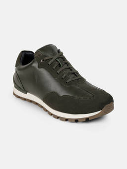 Mochi - Men Green Leather Casual Sneakers