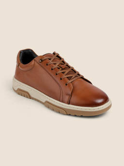 Metro - Men Tan Effortless Lace-Up Sneakers