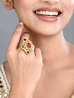 Anvik - Multicolor Kundan-Inspired Statement Ring