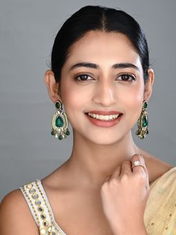 Anvik - Elegant Crystal Green Teardrop Statement Earrings