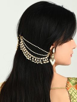 Anvik - Opulent Multistrand Kundan and Pearl Ear Chains
