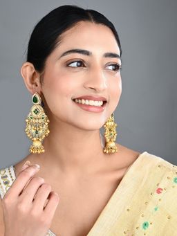 Anvik - Kundan Chandbali Green Jhumka Earrings with Ghungroo