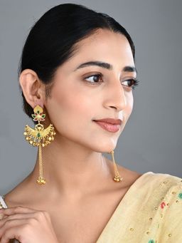 Anvik - Multicolor Temple Chandbali Earrings with Ghungroo Chain Tassels