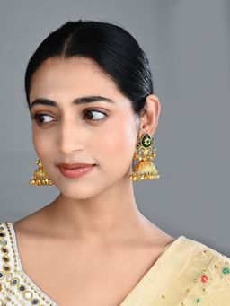 Anvik - Emerald Temple Jhumka Earrings with Ghungroo Drops