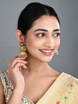 Anvik - Ruby Temple Jhumka Earrings with Ghungroo Drops