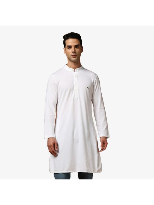 Lacoste White Full Sleeve Knee Length Slim Fit Kurta