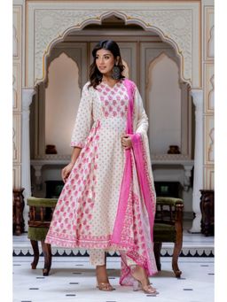 Kohsh - Printed Mirrorwork Anarkali Suit With Tassels (Set of 3)