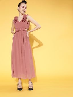 AAREIN - Women Mauve Fit and Flare Maxi Dress