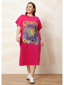AAREIN - Pink Ample Print T-Shirt Midi Dress
