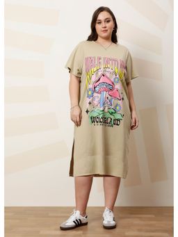 AAREIN - Beige Ample Graphic Printed A-Line Dress