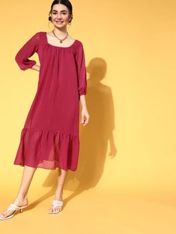 AAREIN - Rust Textured Tiered Midi Dress