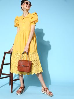 AAREIN - Bright Yellow Solid Sundress Midi Dress