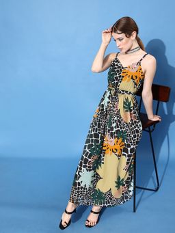 AAREIN - Women Black and White Floral Printed Maxi Dress