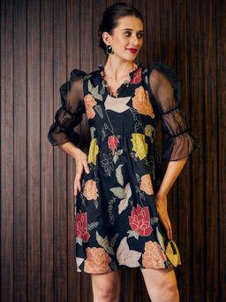 AAREIN - Women Black Floral A-Line Mini Dress