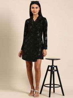 AAREIN - Women Black Floral Blazer Mini Dress