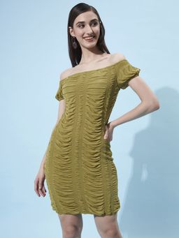 AAREIN - Olive Off-Shoulder Sheath Mini Dress