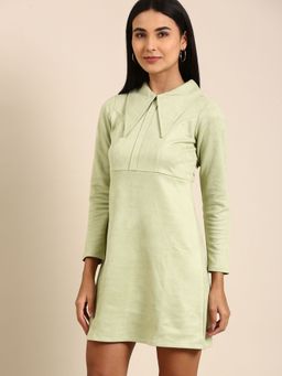 AAREIN - Green Solid Above Knee Sheath Mini Dress