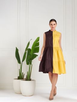 AAREIN - Immutable Yellow Colorblocked Tiered A-Line Cotton Dress