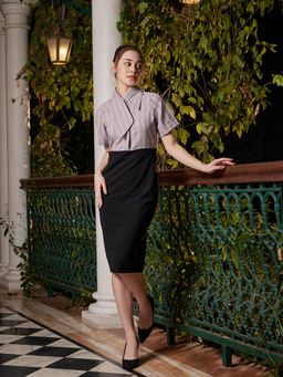 AAREIN - Grey Striped Scuba Sheath Dress