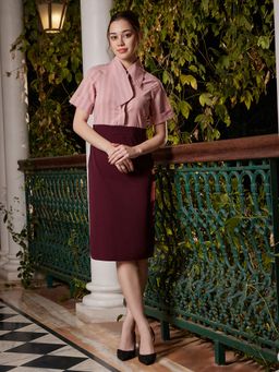 AAREIN - Peach-Coloured Striped Scuba A-Line Dress