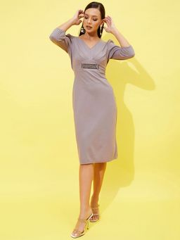 AAREIN - Grey V-Neck Sheath Dress