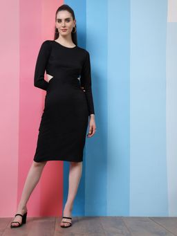 AAREIN - Black Round Neck Sheath Dress