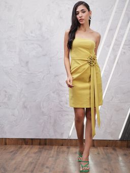 AAREIN - Green Sheath StraplessCorsage Mini Dress