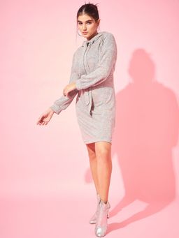 AAREIN - Grey Textured Hooded Woollen Sweater Dress