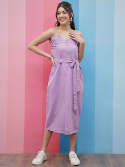 AAREIN - Lavender Strapless Tie-Up Detailed Denim A-Line Midi Dress