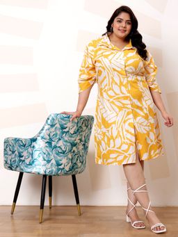 AAREIN - Yellow Ample Floral Print Cotton A-Line Casual Midi Dress