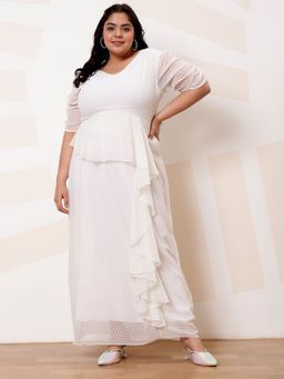 AAREIN - White Ample Textured Ruffled Maxi Dress