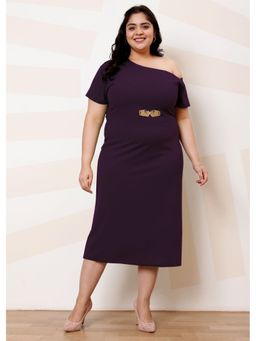 AAREIN - Purple Ample Scuba One Shoulder A-Line Midi Dress