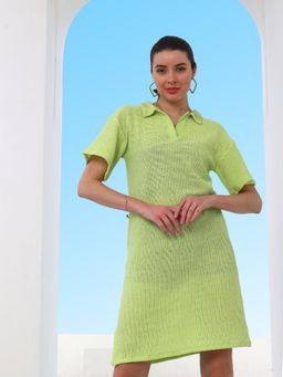 AAREIN - Boho By Green Self Design Shirt Collar Drop Shoulder Sheer Mini Dress