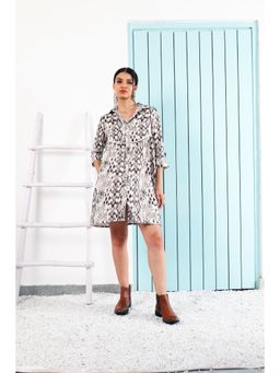 AAREIN - Boho By Animal Printed White Shirt Women Mini Dress