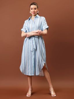 AAREIN - Blue Immutable Striped Formal Shirt Midi Dress