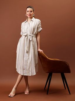 AAREIN - White Immutable Striped Formal Shirt Midi Dress