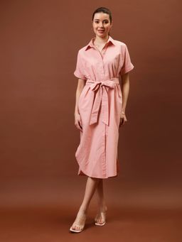 AAREIN - Pink Immutable Curved Hem Shirt Midi Dress