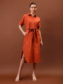 AAREIN - Brown Immutable Shirt Midi Dress with Belt (Set of 2)
