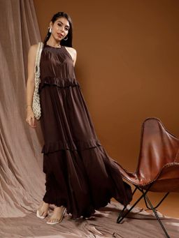 AAREIN - Boho By Women Brown Bohemian Halter Neck Maxi Dress