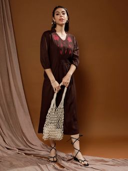 AAREIN - Boho By Brown Bohemian Embroidered A-Line Midi Dress