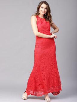 AAREIN - Women Red Lace Maxi Dress