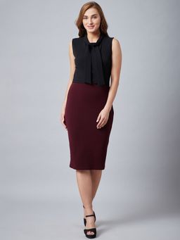 AAREIN - Women Black and Burgundy Colourblocked Sheath Dress