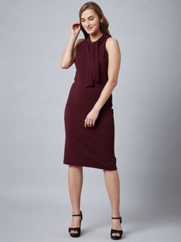 AAREIN - Women Burgundy Solid Sheath Dress